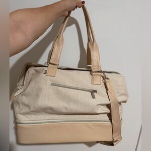 BEIS Beige Canvas and Tan Travel Weekender Bag